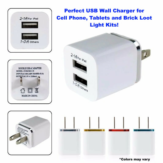 2-Port Wall Plug Smart USB 2.0 5V Power Supply 10 + 5 Watts - Up to 3.1 Amps of Power