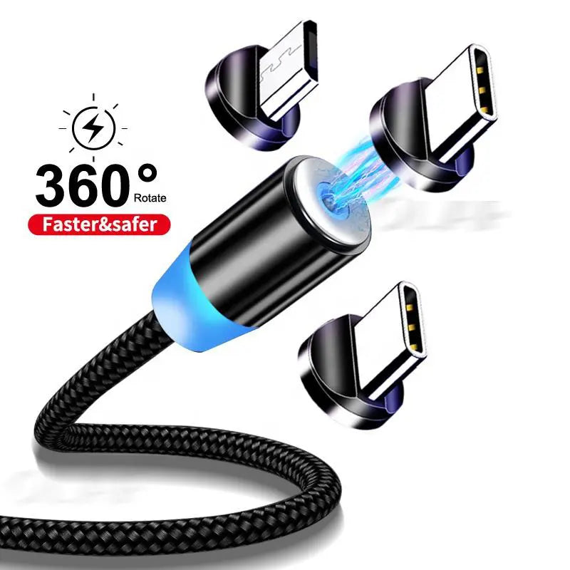 Magnetic Charger Cable Type C 5a Fast Charger Mobile Phone 360 Degree 3in1 Magnetic Charging Data Cable