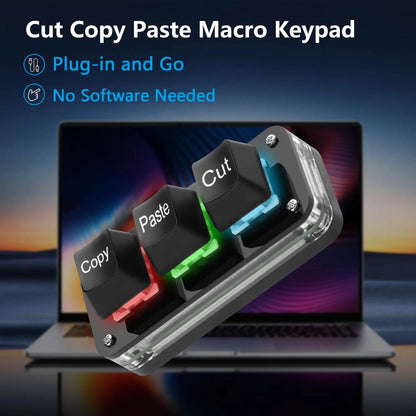 3-Key Mini Keypad USB Type C Wired Mechanical Gaming Keyboard Hot Key Customized Program with RGB Led for Gaming Office Work