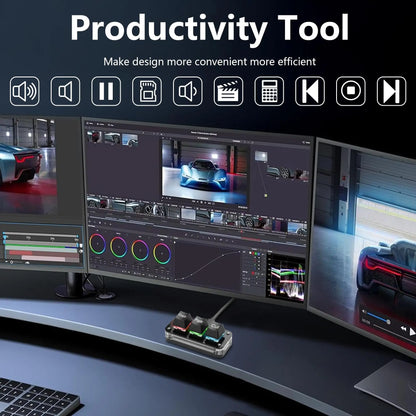 3-Key Mini Keypad USB Type C Wired Mechanical Gaming Keyboard Hot Key Customized Program with RGB Led for Gaming Office Work