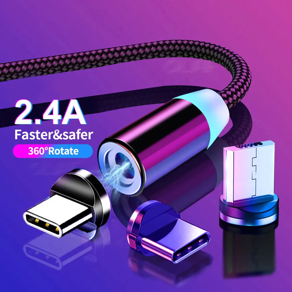 Magnetic Charger Cable Type C 5a Fast Charger Mobile Phone 360 Degree 3in1 Magnetic Charging Data Cable