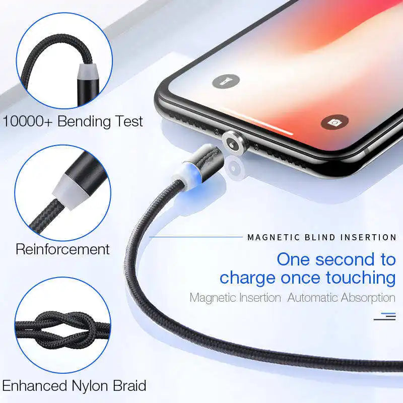 Magnetic Charger Cable Type C 5a Fast Charger Mobile Phone 360 Degree 3in1 Magnetic Charging Data Cable