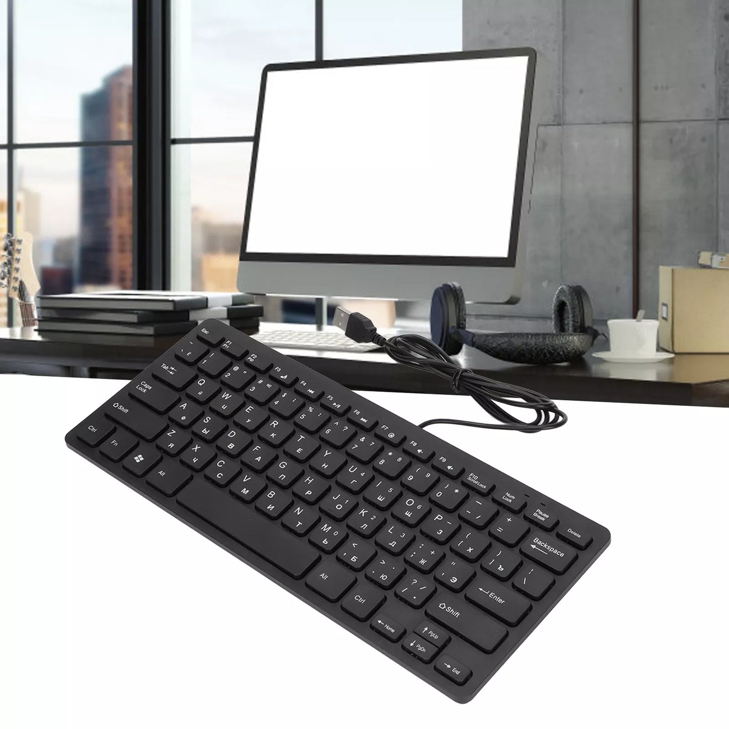 Black Mini USB Wired Keyboard 78 Key Mute Ultra Thin For Desktop Laptop Computer