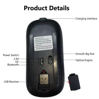 2.4GHz Wireless Bluetooth Optical Mouse Laptop RGB Mice S5C2 L9M5 Batteryღ Z9K8